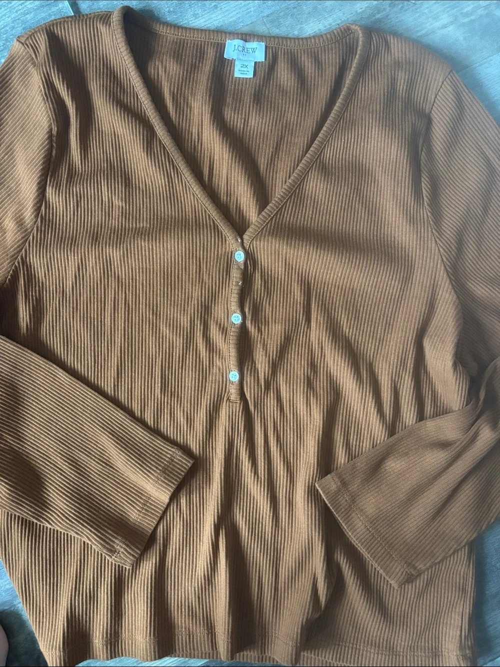 J.crew women's ribbed Henley button-front top in a rust xl